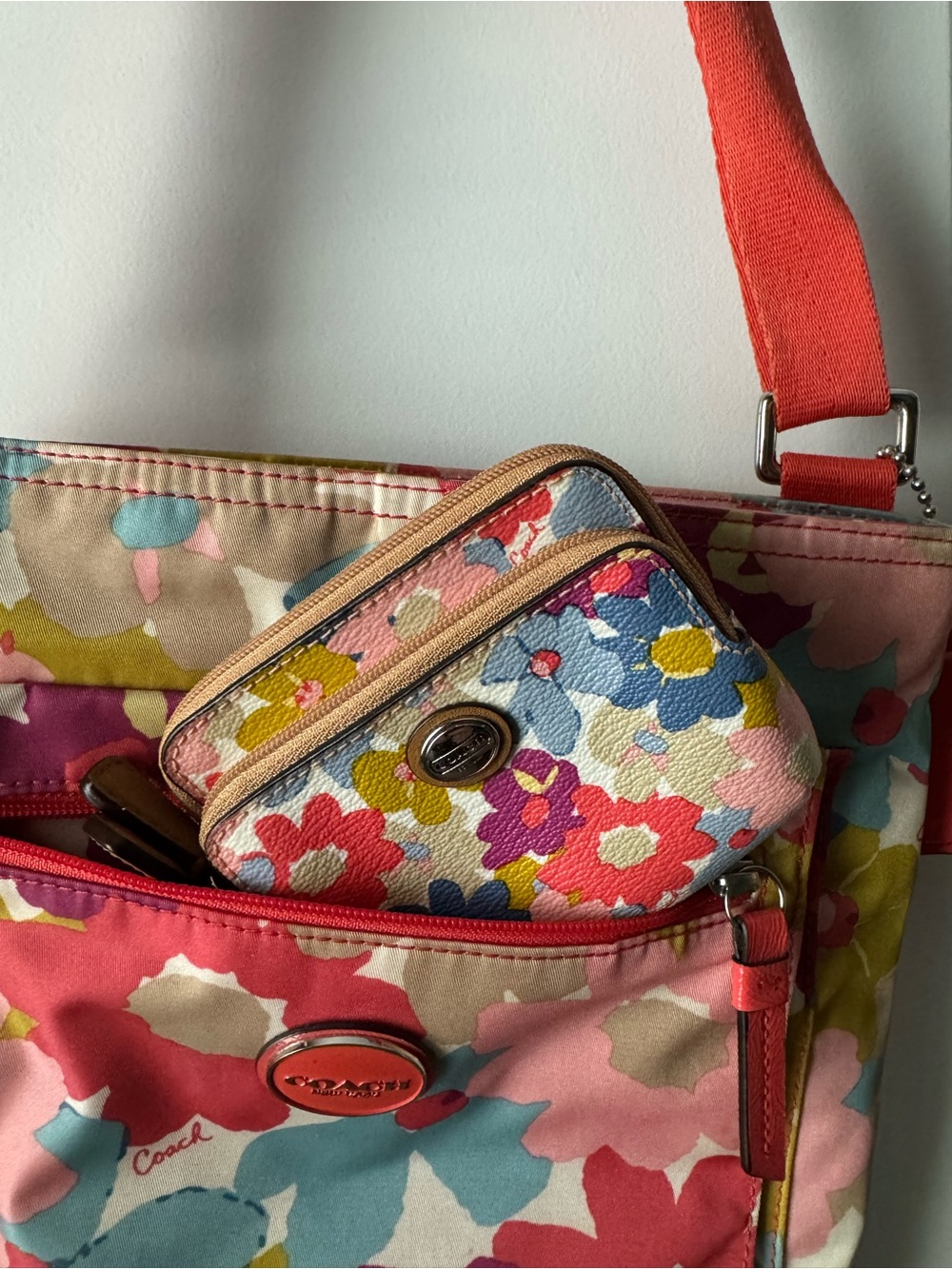 Coach Multicolor Floral Crossbody with Red Strap - Picture 2 of 4